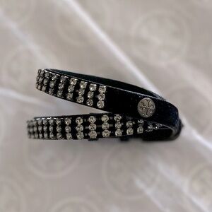 Tory Burch Crystal Embellished Double Wrap Bracelet Black OS Style 42456 NWT